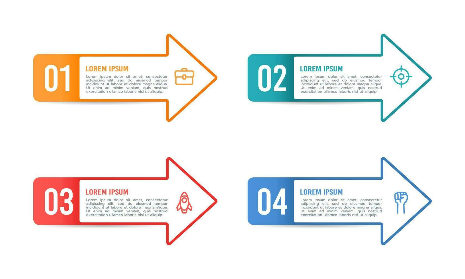 4 opzioni freccia Infografica design modello. vettore illustrazione.