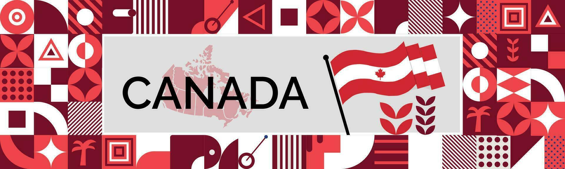 Canada carta geografica e sollevato pugni. nazionale giorno o indipendenza giorno design per Canada celebrazione. moderno retrò design con astratto icone. vettore illustrazione.