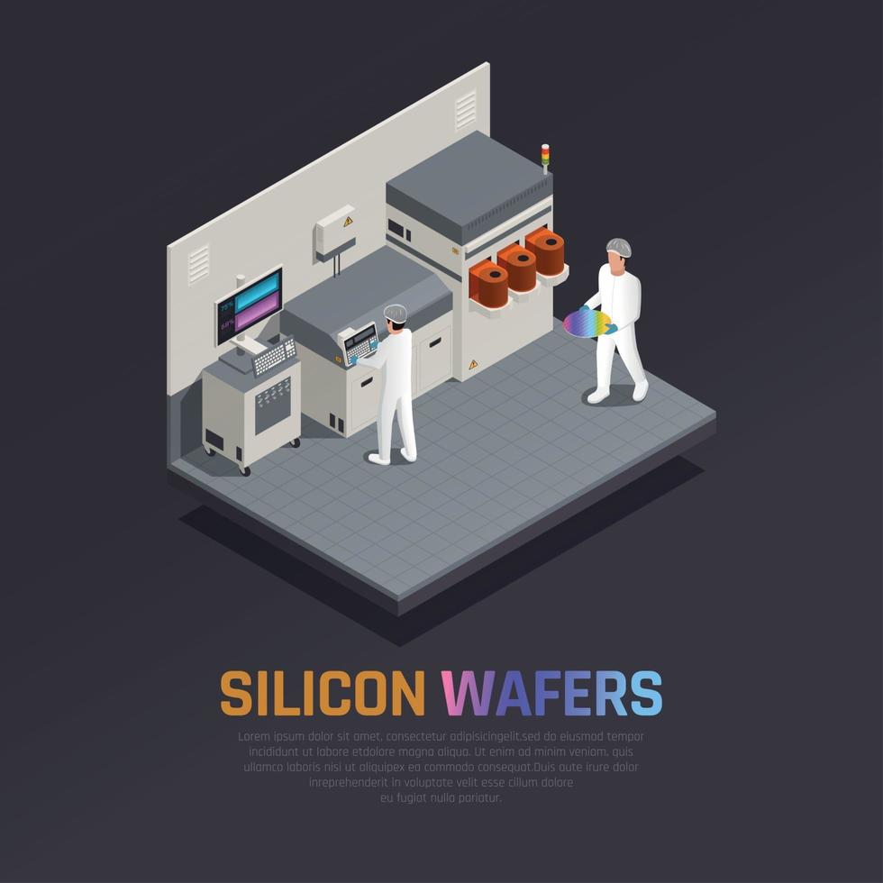 illustrazione vettoriale di sfondo di produzione di chip elettronici