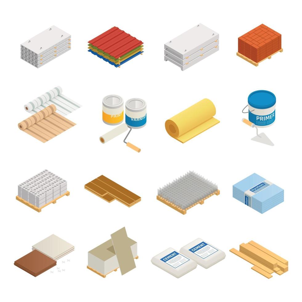 set di icone di materiali da costruzione illustrazione vettoriale