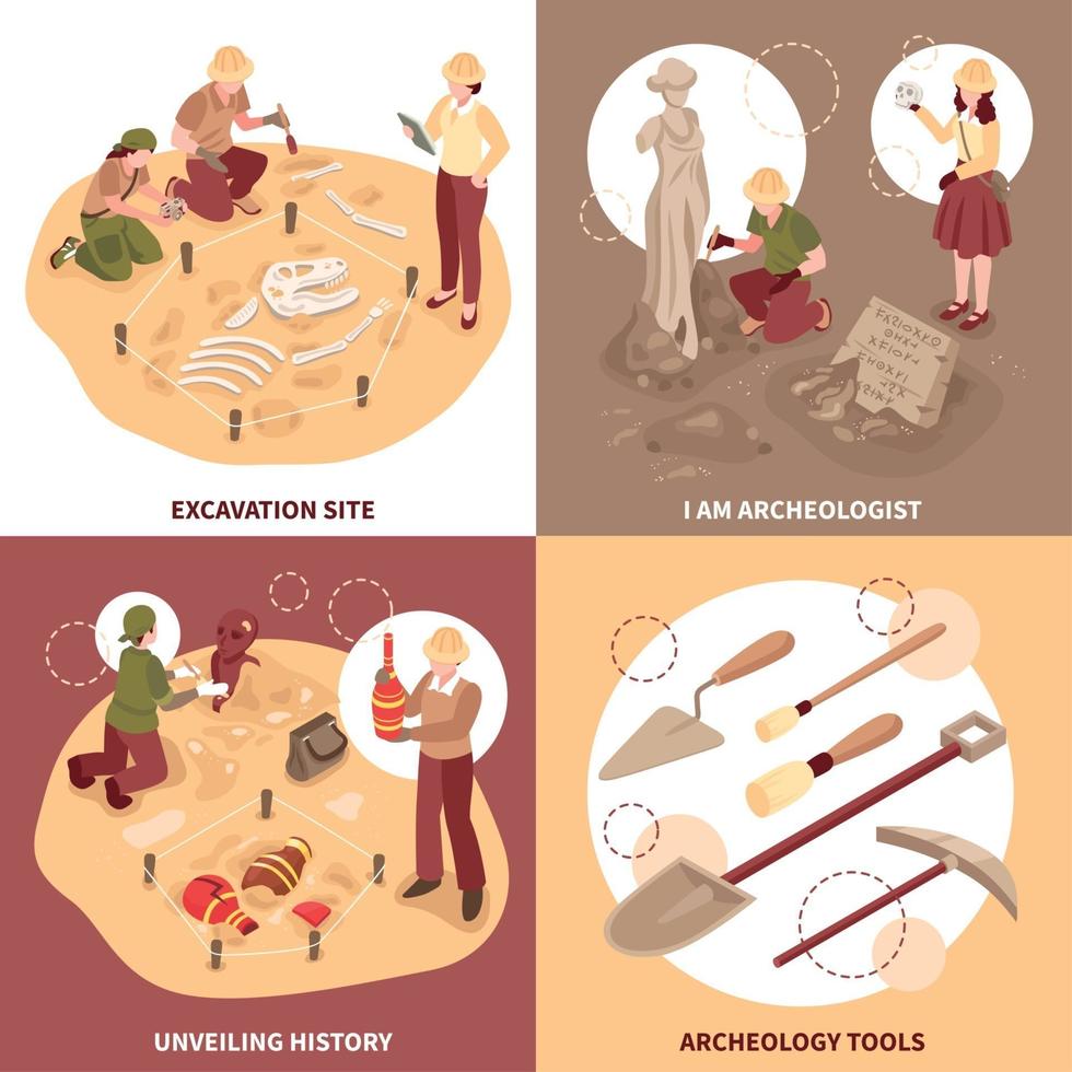 illustrazione di vettore di concetto di design isometrico di archeologia