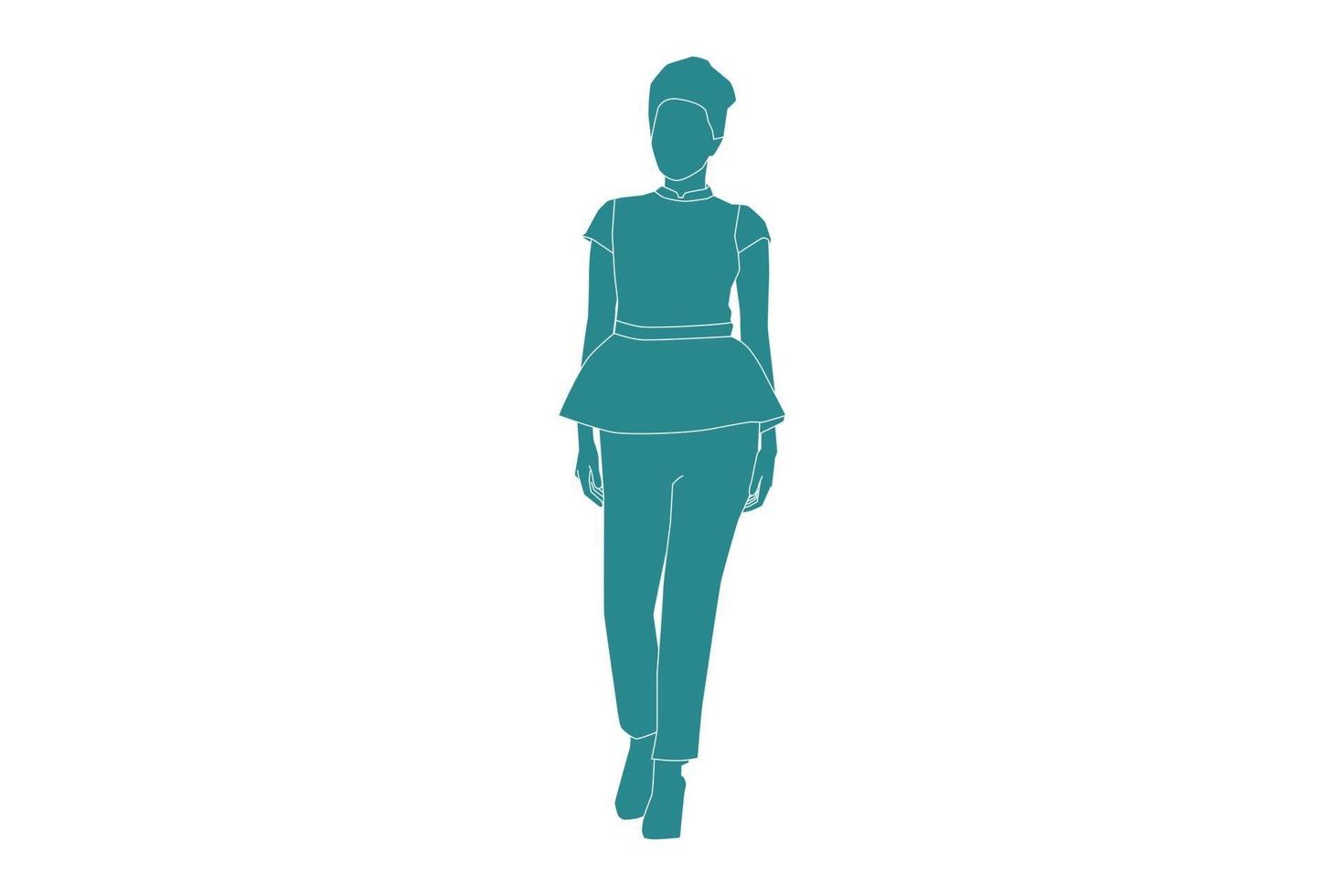 illustrazione vettoriale di donna casual in posa, stile piatto con contorno