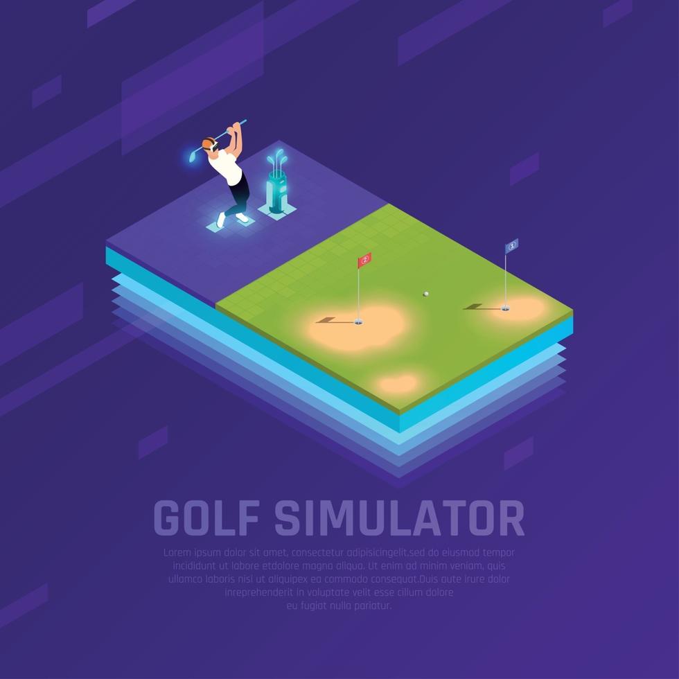 illustrazione vettoriale di composizione isometrica del simulatore di golf vr