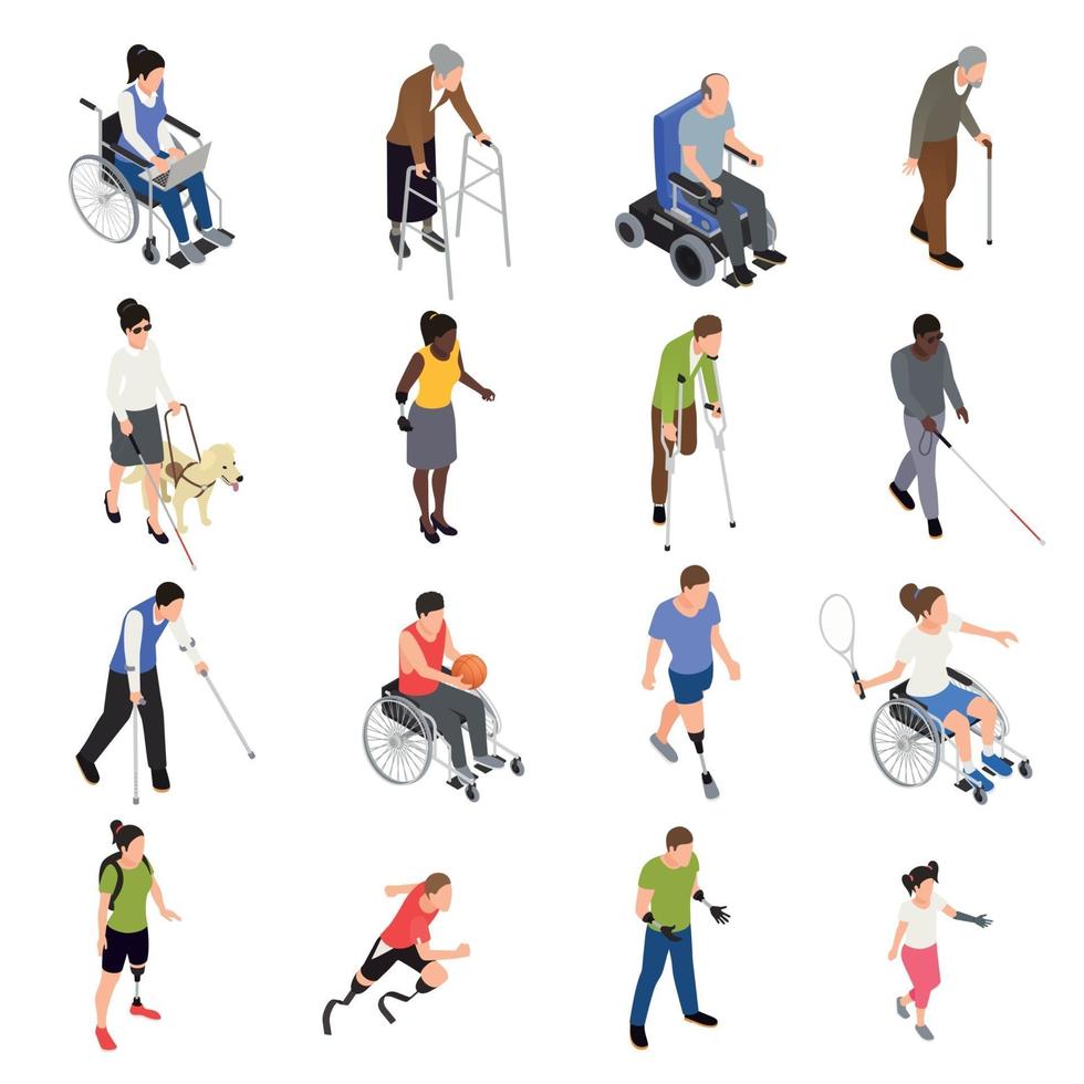 illustrazione vettoriale set isometrico di persone disabili