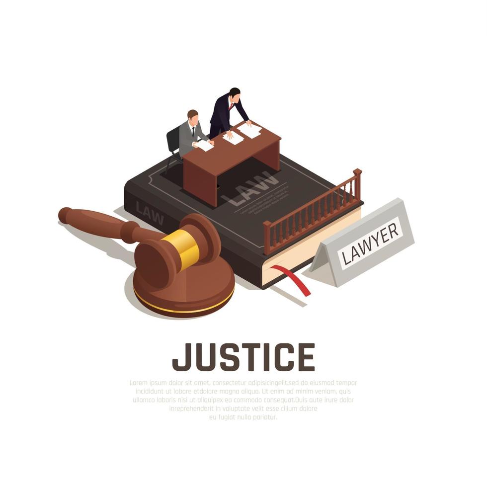 illustrazione vettoriale di composizione isometrica di giustizia giustizia
