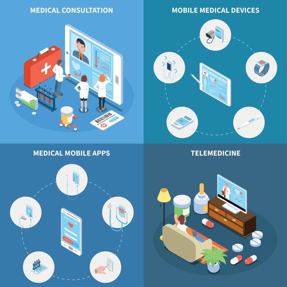 illustrazione di vettore del concetto di design isometrico di telemedicina