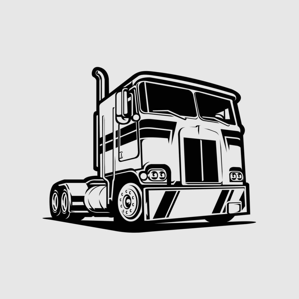 classico semi camion vettore monocromatico silhouette isolato nel bianca sfondo