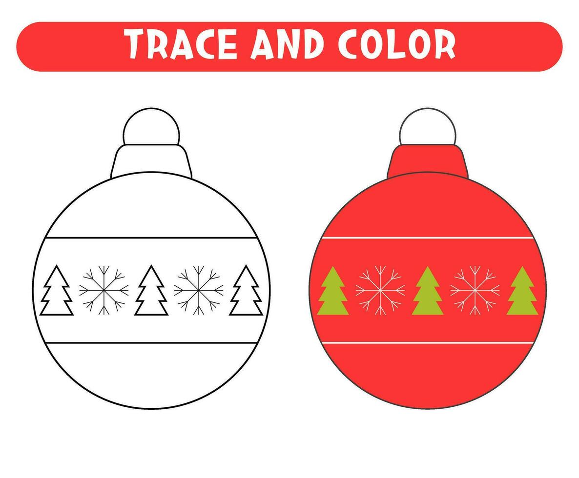 tracciare e colore Natale palla educativo gioco foglio di lavoro per bambini vettore