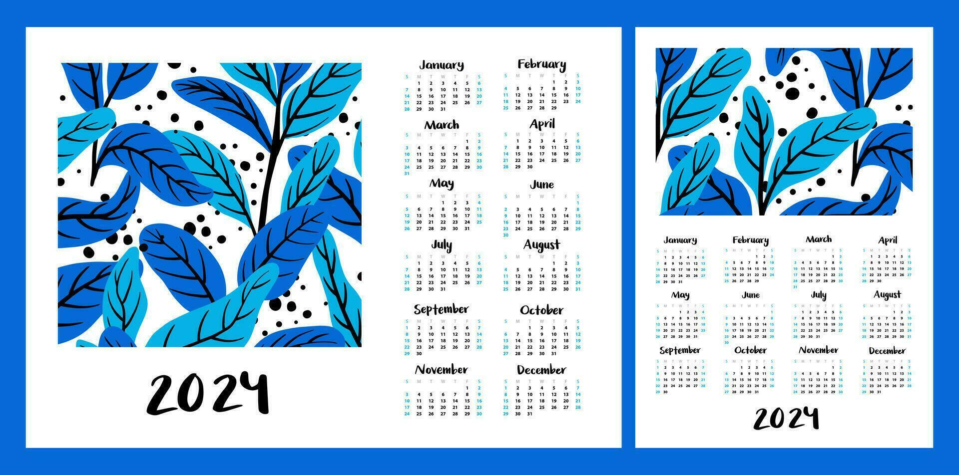 calendario disposizione per 2024. botanico illustrazione. verticale e orizzontale layout per a4, a5 stampa vettore