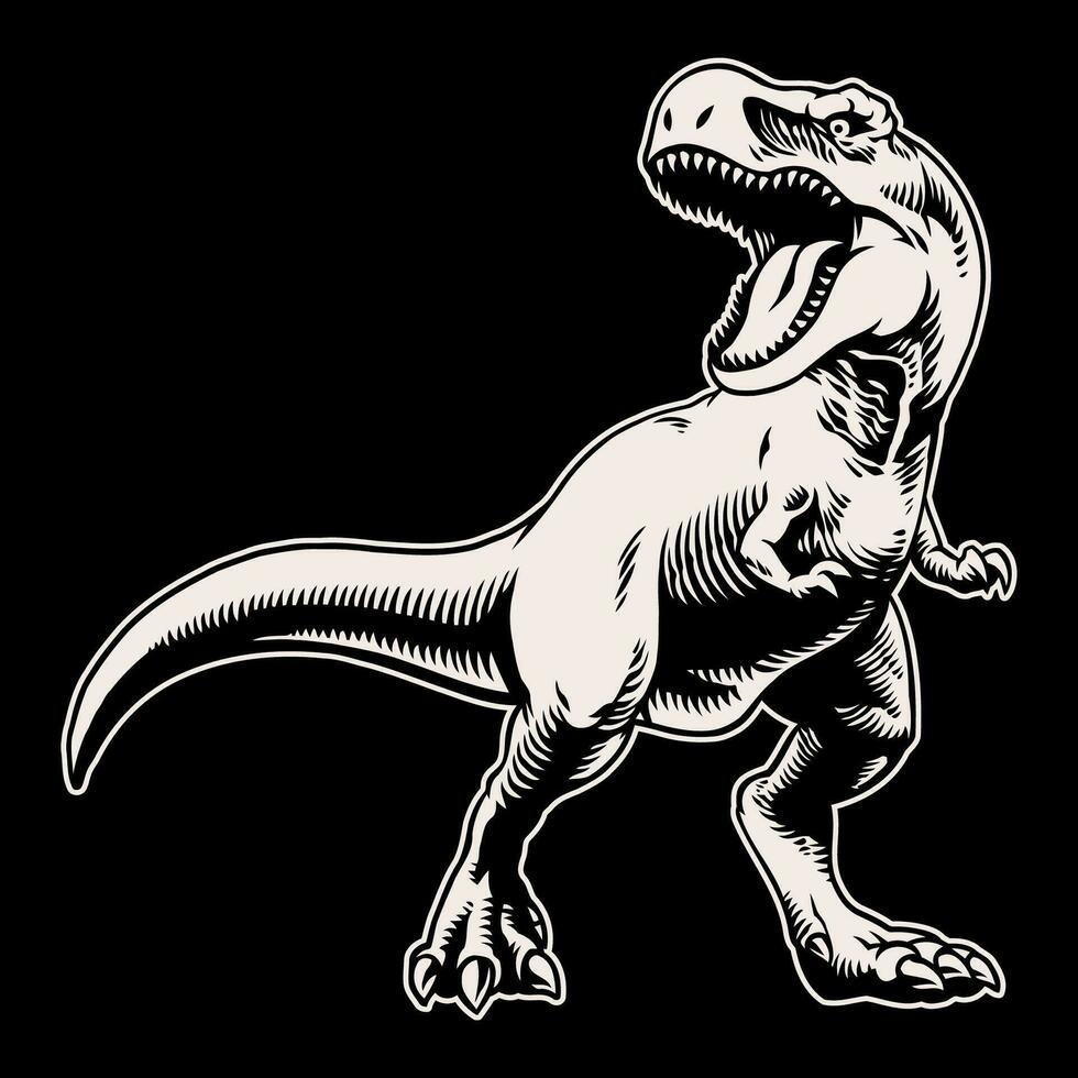 mano disegnato di nero e bianca di ruggente t-rex illustrazione vettore