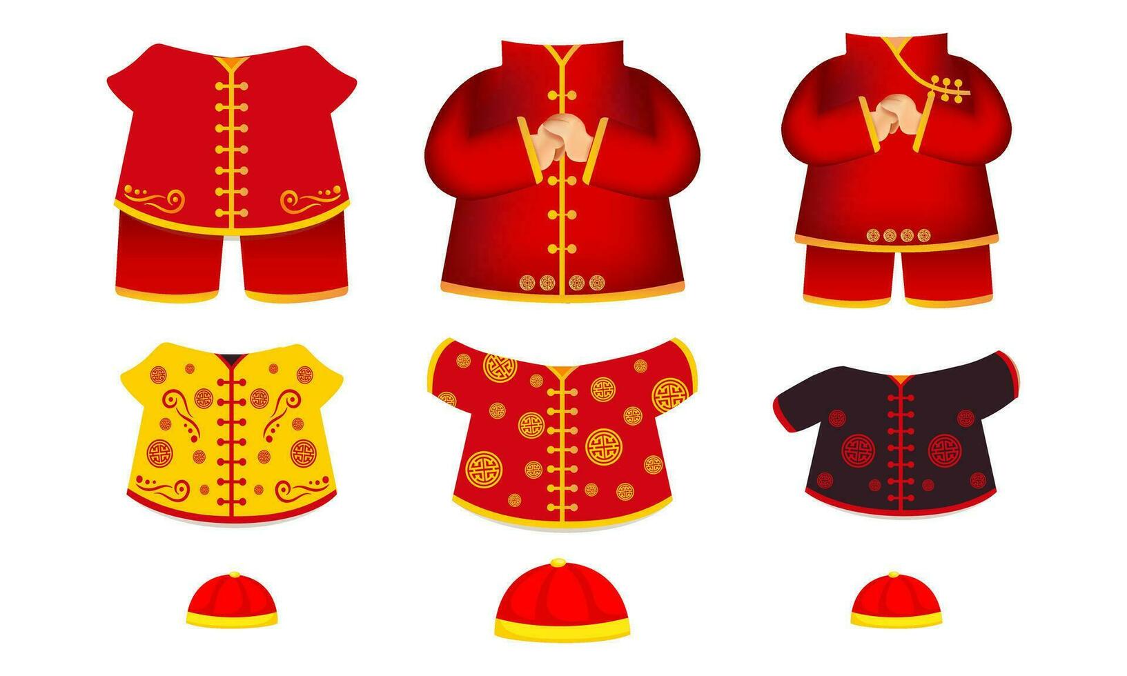 Cinese capi di abbigliamento collezione design vettore. Cinese tradizionale vestito vettore