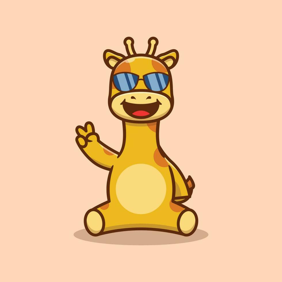 carino giraffa personaggio pace posa con occhiali da sole cartone animato vettore illustrazione.