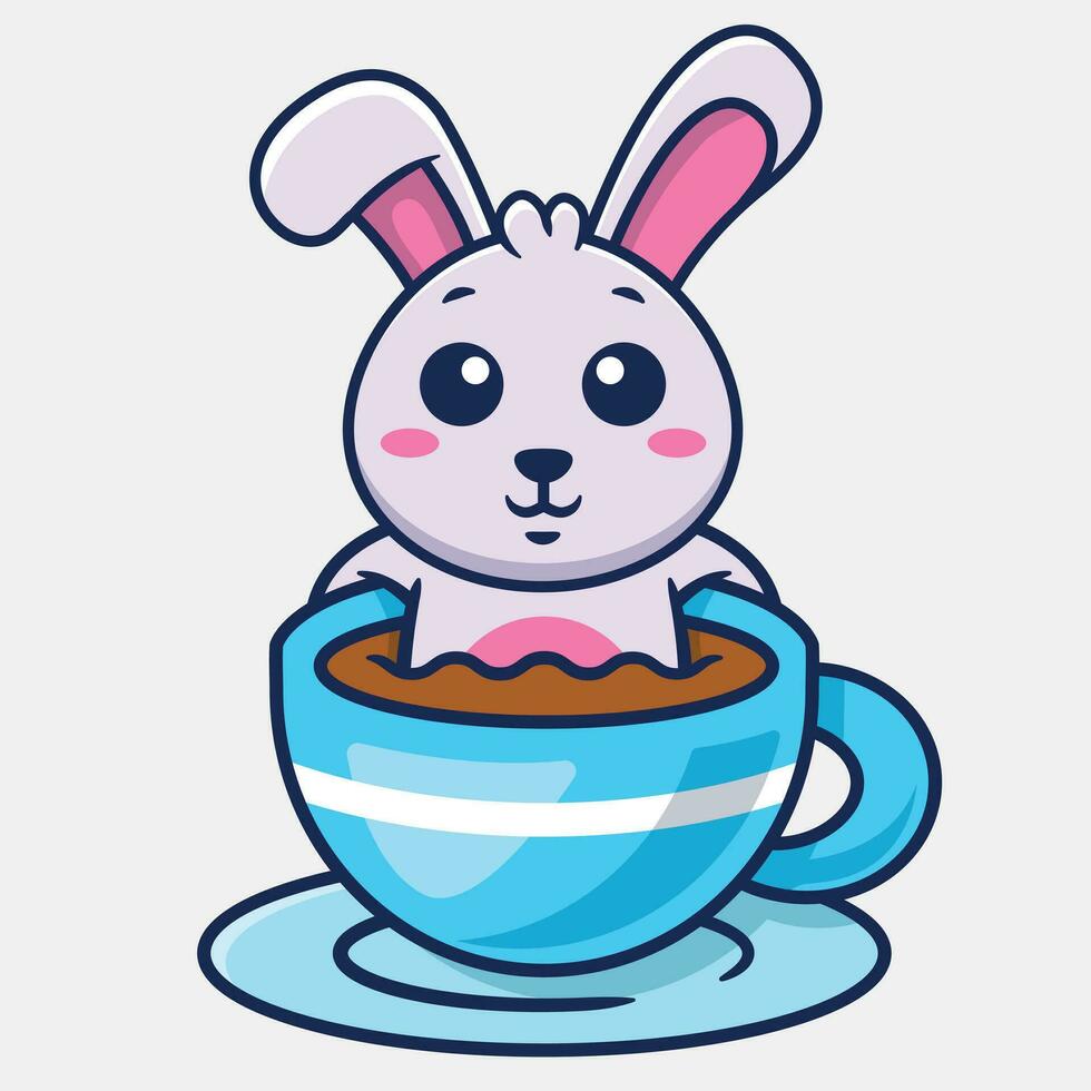 carino coniglio nel un' tazza di caffè vettore cartone animato illustrazione