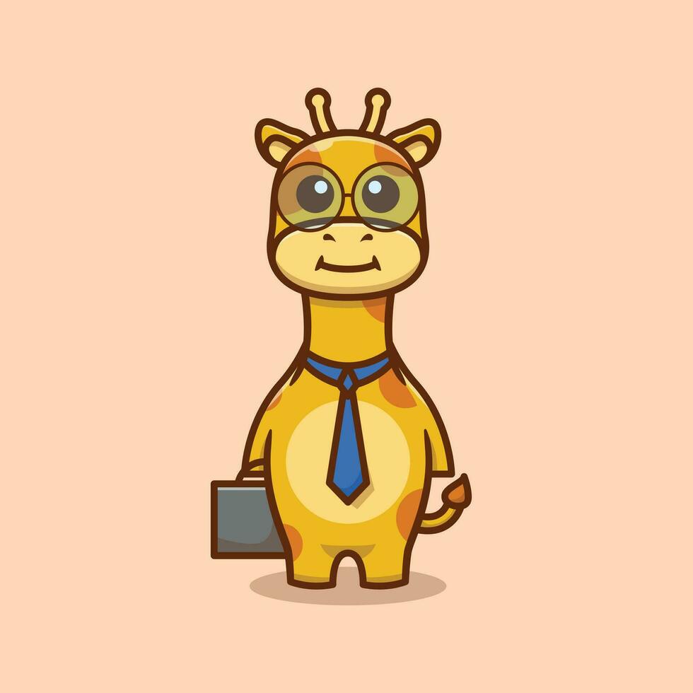 carino giraffa personaggio nel ufficio lavoratore costume cartone animato vettore illustrazione.