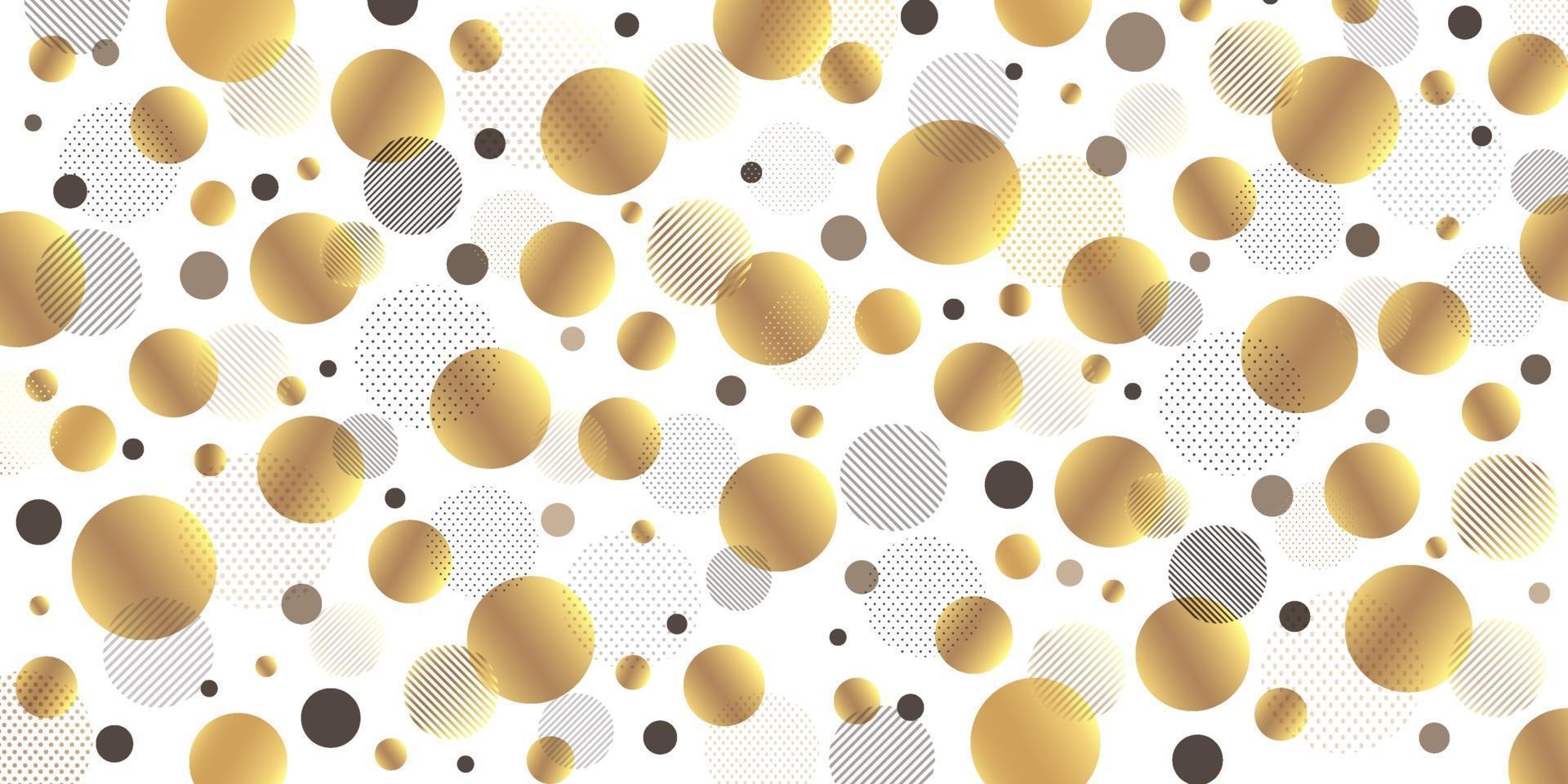 astratto moderno cerchio dorato, linee nere in diagonale con motivo a punti neri e oro su sfondo bianco. design di lusso ed elegante. illustrazione vettoriale