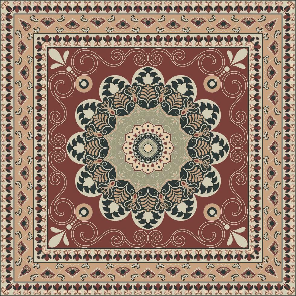 etnico piazza tappeto con fiore mandala nel caldo toni. indiano, azteco, messicano motivi.bandana Stampa. vettore