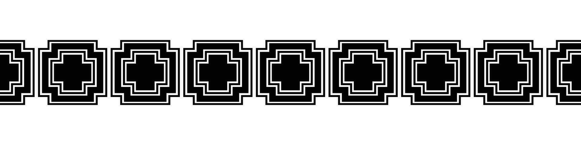 nero confine. azteco tribale senza soluzione di continuità modello nel nero e bianca. astratto etnico geometrico arte Stampa design per tessile modello, tessuto, tappeto, ornamento, sfondo, sfondo, tappeto. vettore