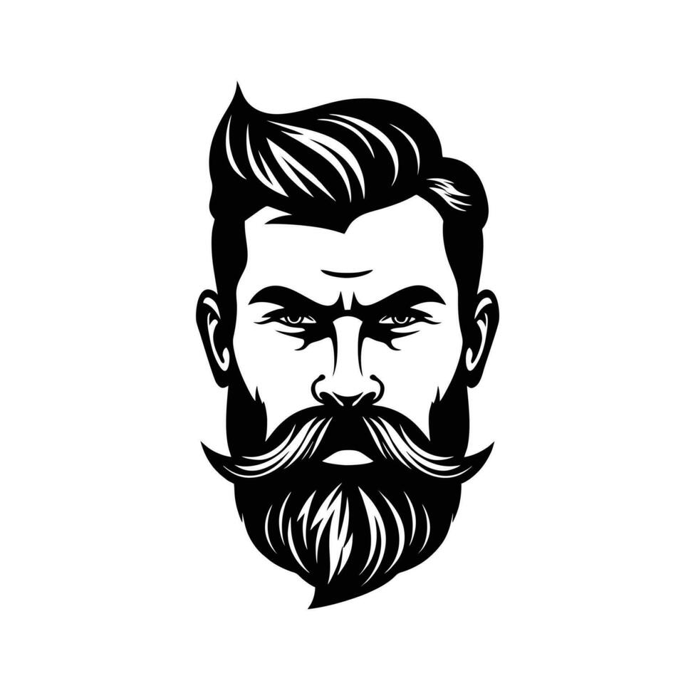 elegante barbiere negozio logo con un' focoso uomo con un' barba e baffi. vettore