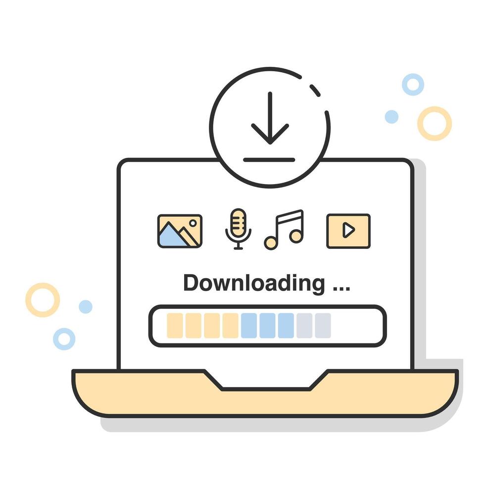 scaricamento media icona impostato - illustra il concetto di scaricamento media. vettore