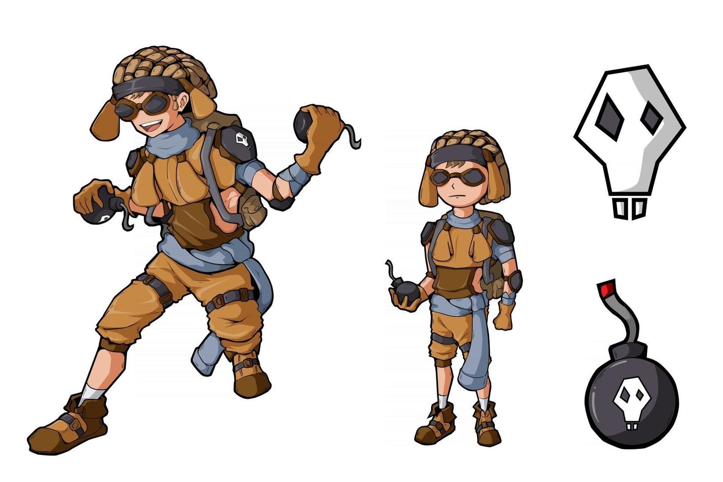design del gioco del personaggio di bomber boy vettore
