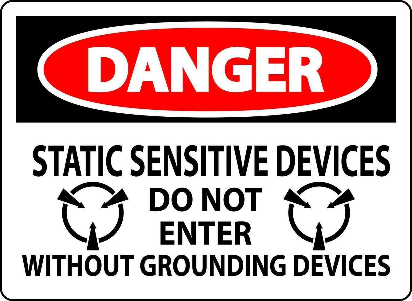 Pericolo cartello statico sensibile dispositivi fare non accedere senza messa a terra dispositivi vettore