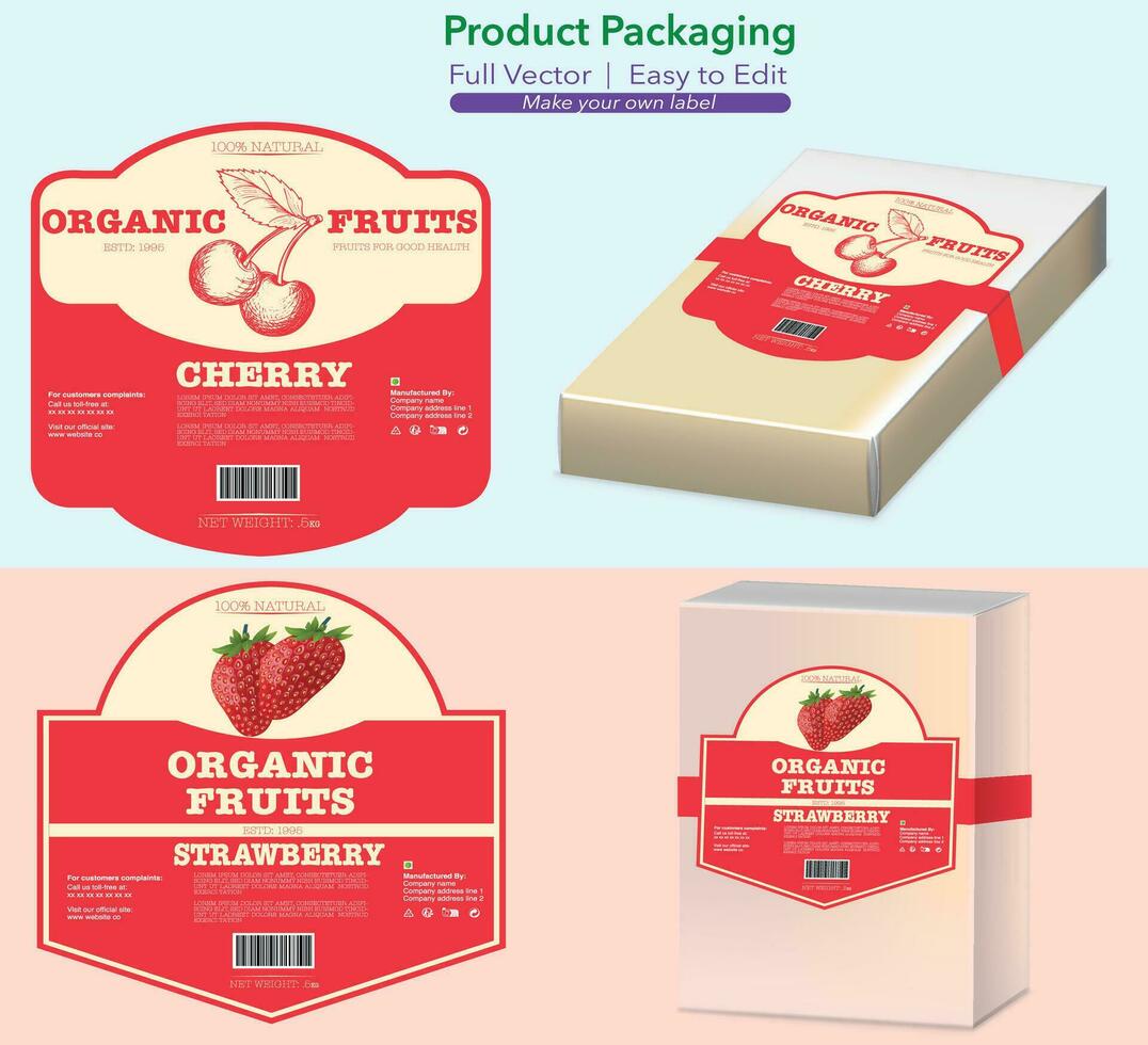 frutta etichetta, frutta scatola, Prodotto pacchetto, cibo etichette, vettore cartone, scatola di cartone etichetta, nutrizione supplemento etichetta, confezione modello disegno, gratuito vettore etichetta, modello, salutare cibo