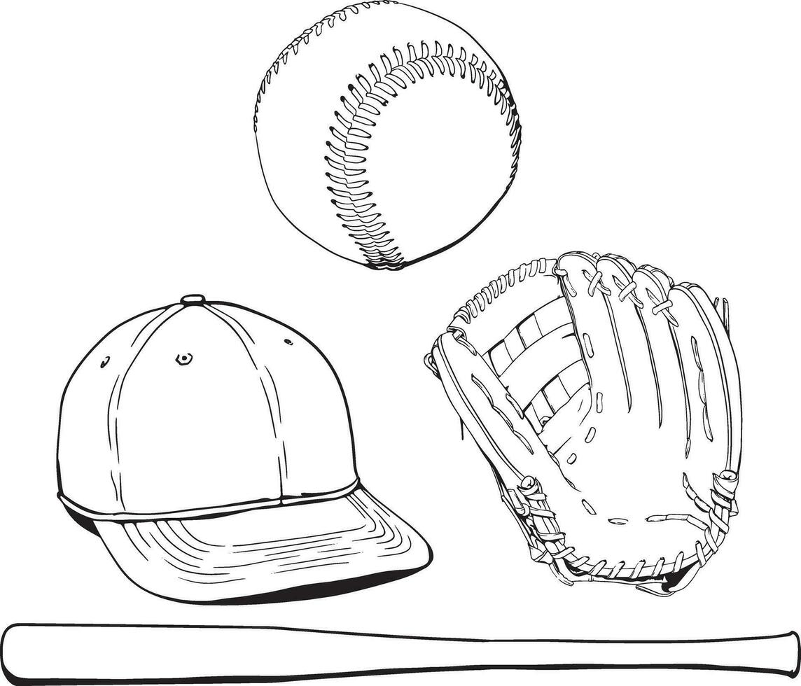 baseball impostato cappello palla guantone vettore