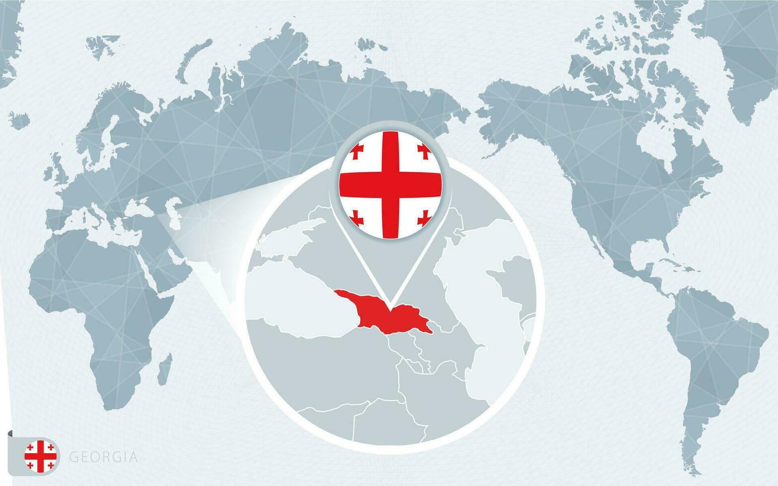 Pacifico centrato mondo carta geografica con ingrandita Georgia. bandiera e carta geografica di Georgia. vettore