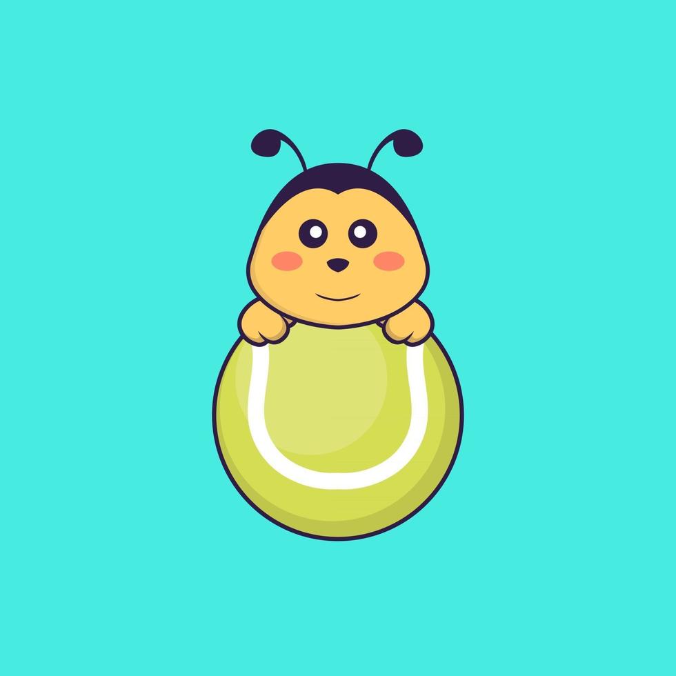 ape carina che gioca a tennis. concetto animale del fumetto isolato. può essere utilizzato per t-shirt, biglietti di auguri, biglietti d'invito o mascotte. stile cartone animato piatto vettore