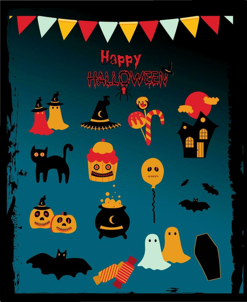 contento Halloween elementi icona impostato vettore