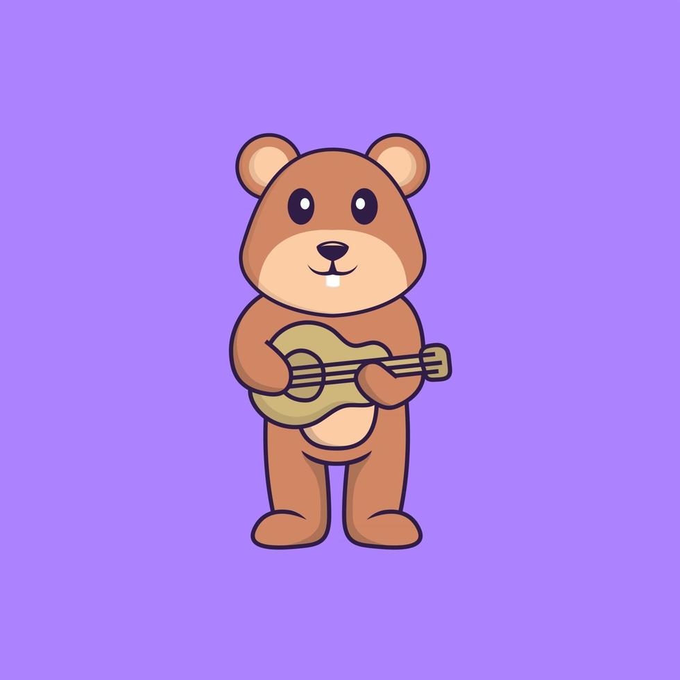 simpatico scoiattolo che suona la chitarra. concetto animale del fumetto isolato. può essere utilizzato per t-shirt, biglietti di auguri, biglietti d'invito o mascotte. stile cartone animato piatto vettore