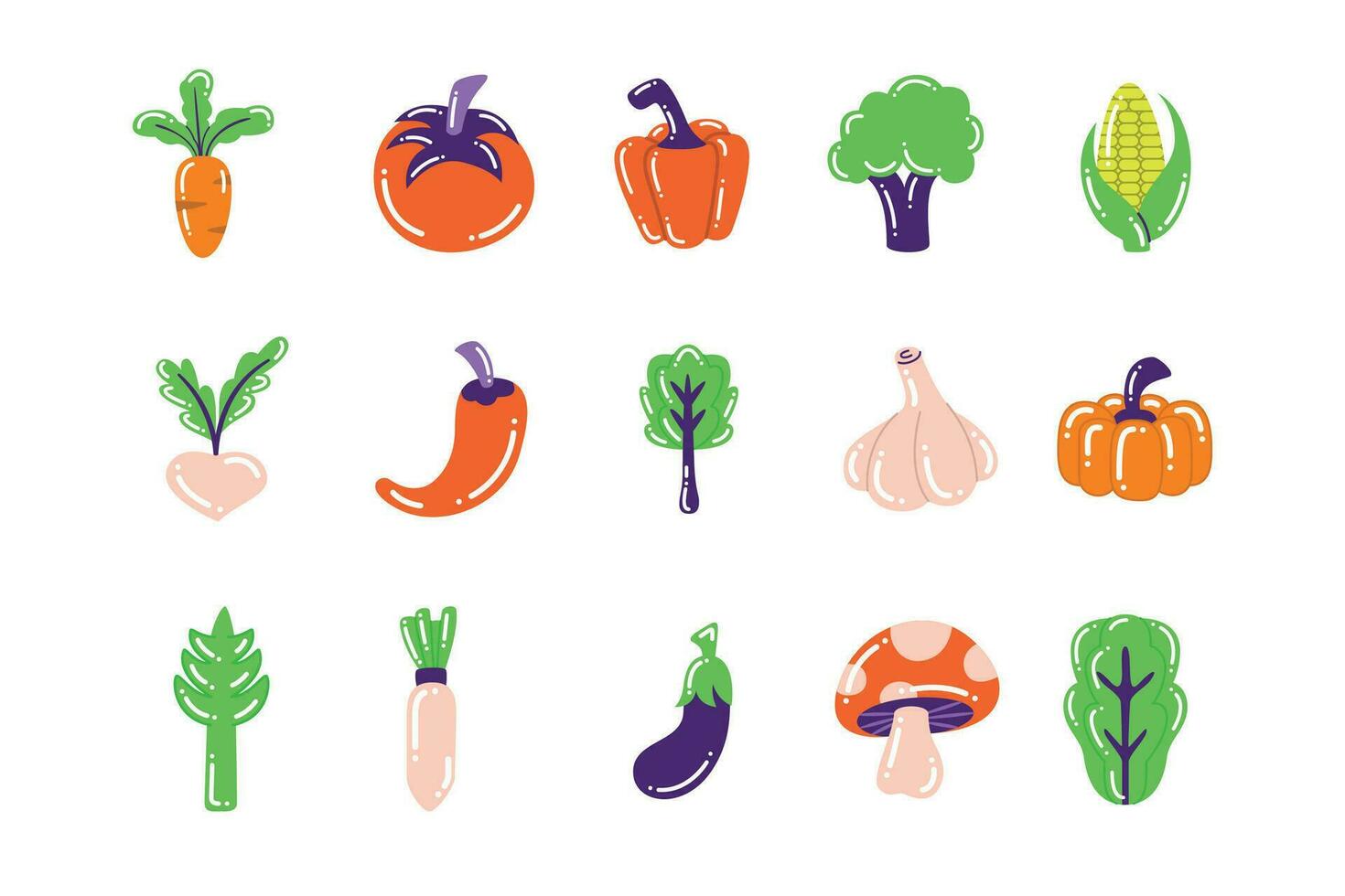 stilizzato colorato verdure e spezie illustrazione fascio vettore