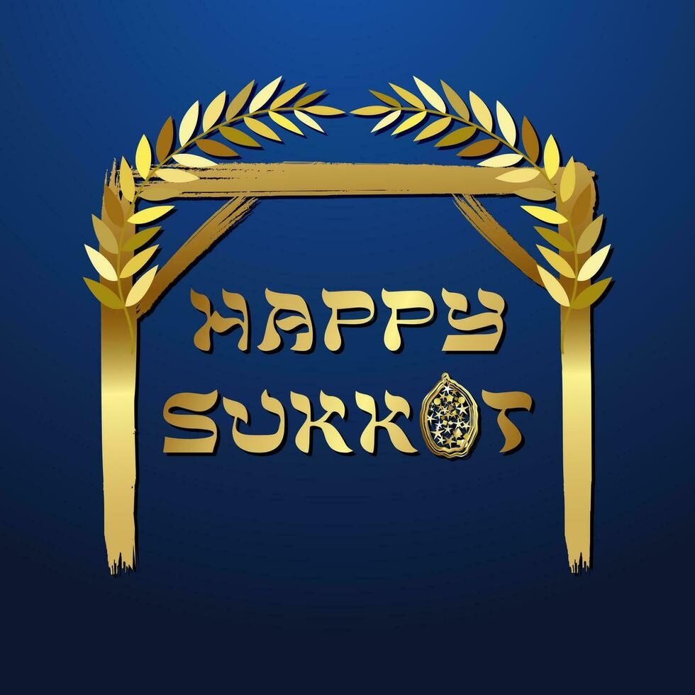 un' contento sukkot carta concetto. creativo testo. ebraico tradizionale vacanza. decorativo festivo cartello. isolato astratto grafico design modello. yiddish calligrafia. notte sfondo. d'oro silhouette. vettore