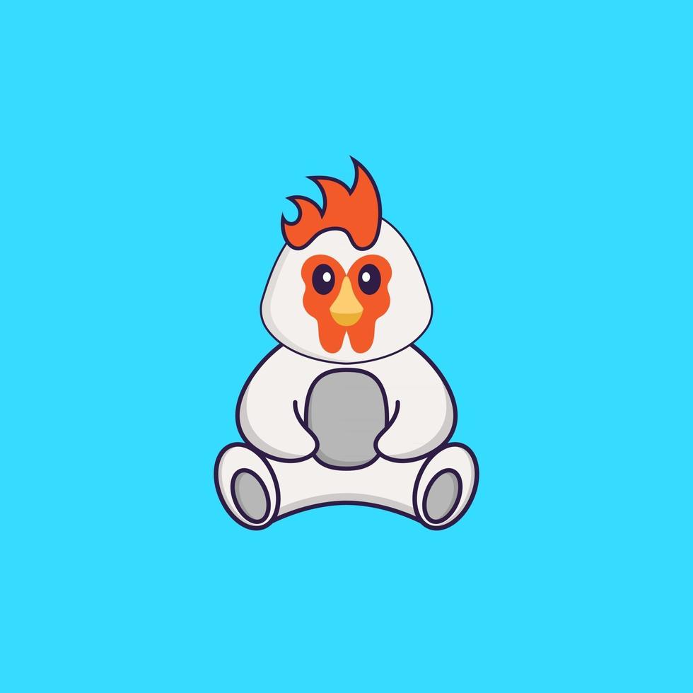 il pollo carino è seduto. concetto animale del fumetto isolato. può essere utilizzato per t-shirt, biglietti di auguri, biglietti d'invito o mascotte. stile cartone animato piatto vettore