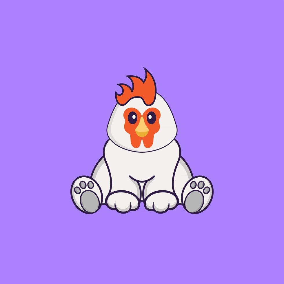 il pollo carino è seduto. concetto animale del fumetto isolato. può essere utilizzato per t-shirt, biglietti di auguri, biglietti d'invito o mascotte. stile cartone animato piatto vettore