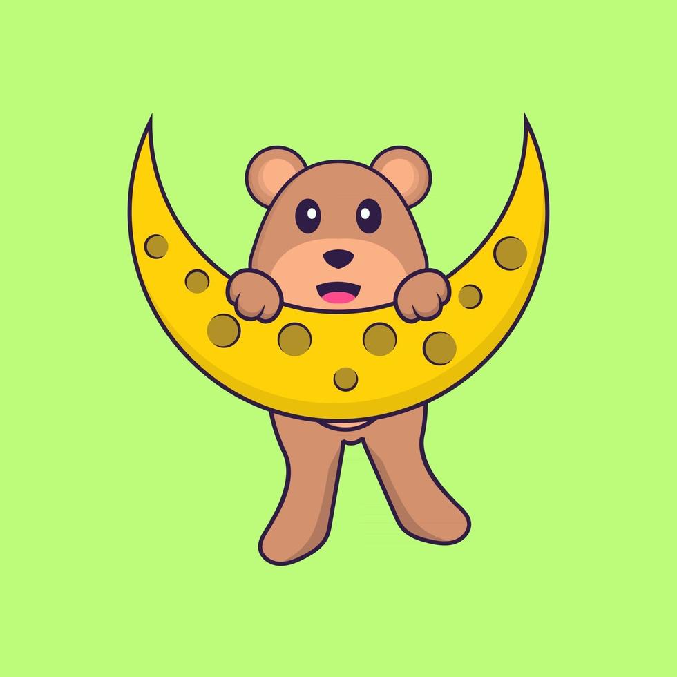 l'orso carino è sulla luna. concetto animale del fumetto isolato. può essere utilizzato per t-shirt, biglietti di auguri, biglietti d'invito o mascotte. stile cartone animato piatto vettore