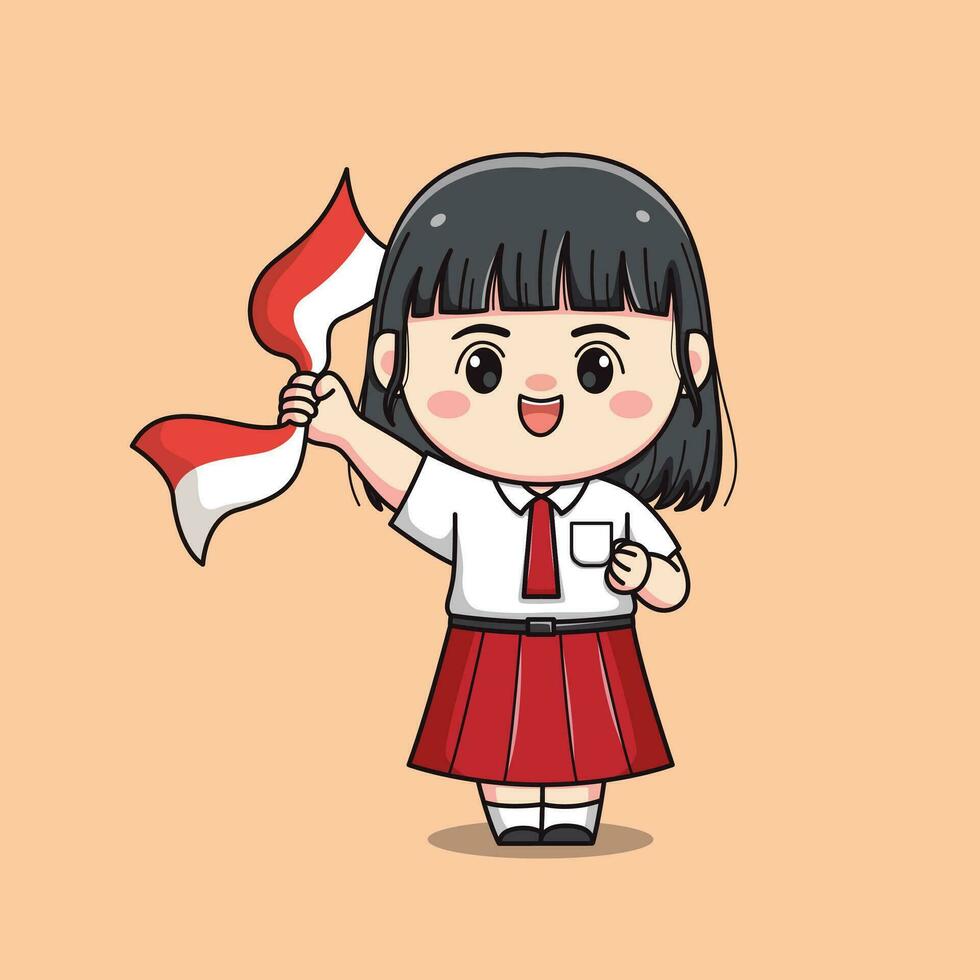 indonesiano alunno elementare scuola carino kawaii ragazza personaggio vettore