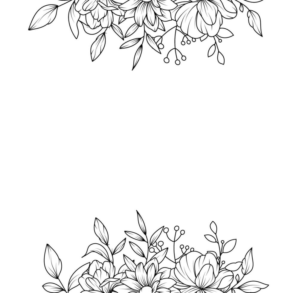 confine con fiore schizzi, mano disegnato nero e bianca fiori vettore