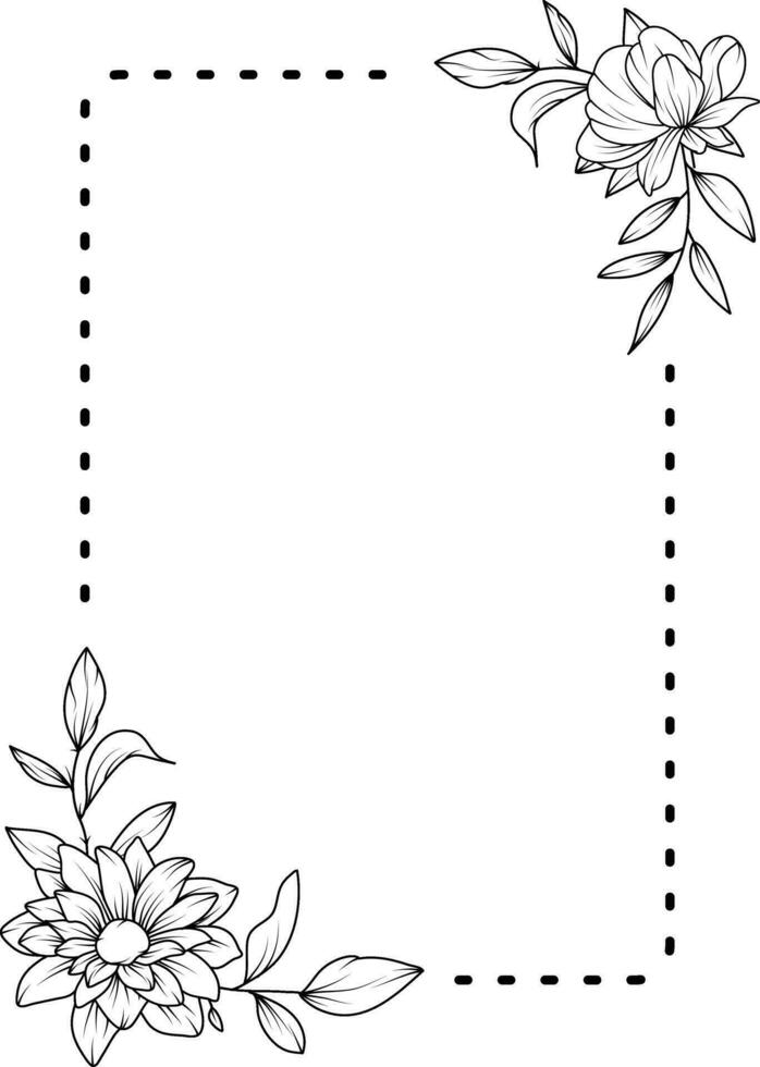 fiore telaio. mano disegnato botanico vettore illustrazione. nero e bianca ghirlanda.