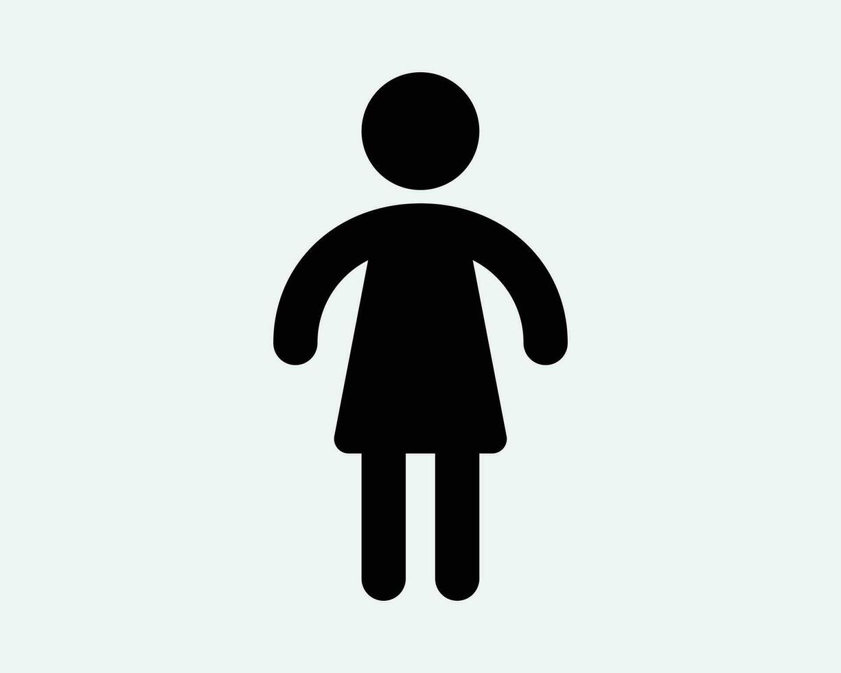 femmina bastone figura ragazza signora donna In piedi in piedi posa bagno gabinetto toilette icona nero bianca schema forma vettore clipart grafico cartello simbolo