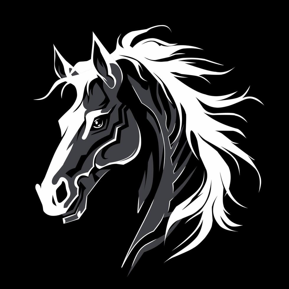 nero e bianca illustrazione design di un' cavallo su un' nero sfondo vettore