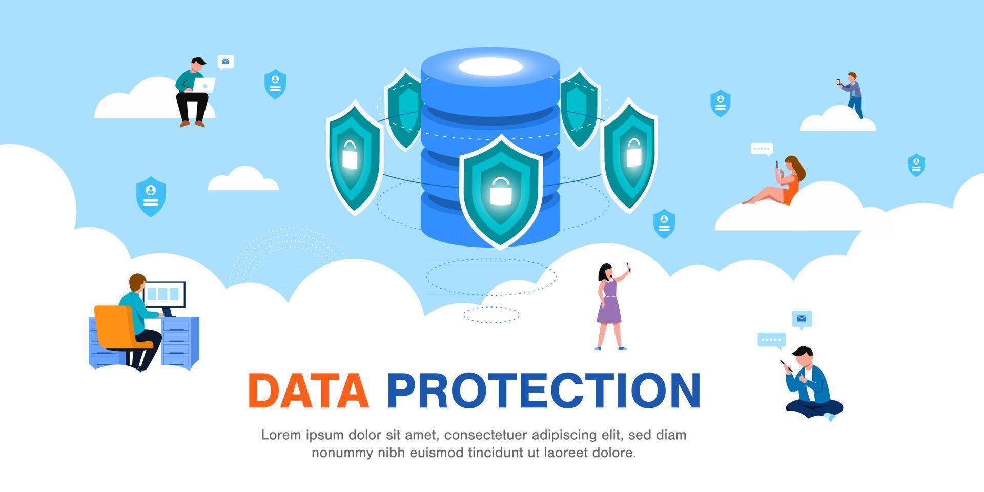sicurezza globale dei dati sicurezza dei dati personali sicurezza dei dati informatici concetto online illustrazione vettore