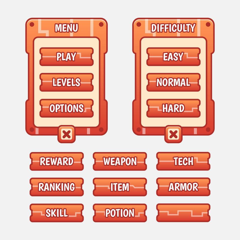 kit gui modello di gioco vettoriale. elementi multifase di selezione del livello di interfaccia vettore
