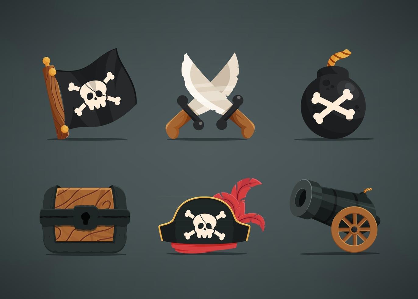 set di 6 oggetti per il personaggio dei pirati. vettore