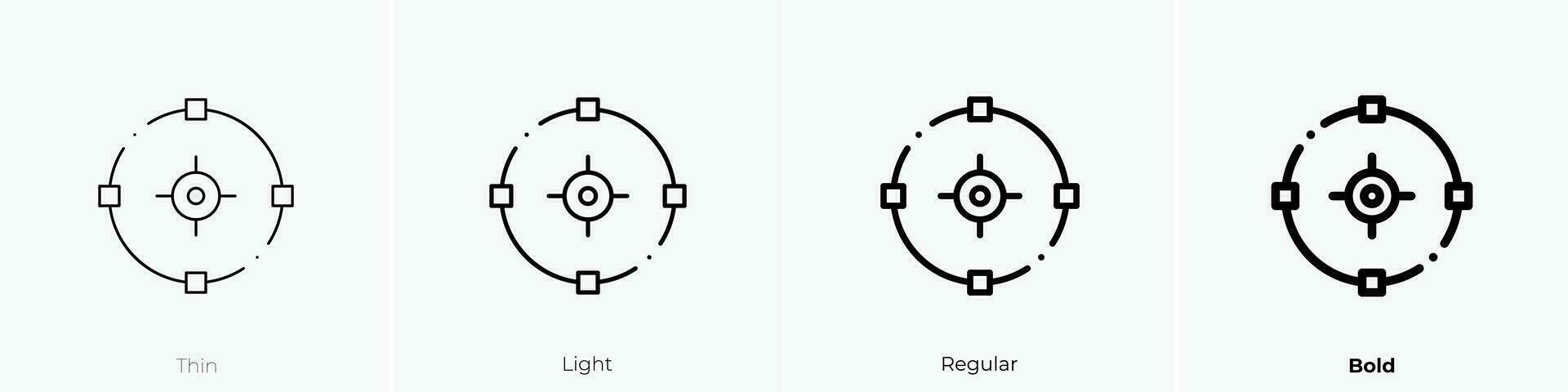 bersaglio icona. sottile, luce, regolare e grassetto stile design isolato su bianca sfondo vettore