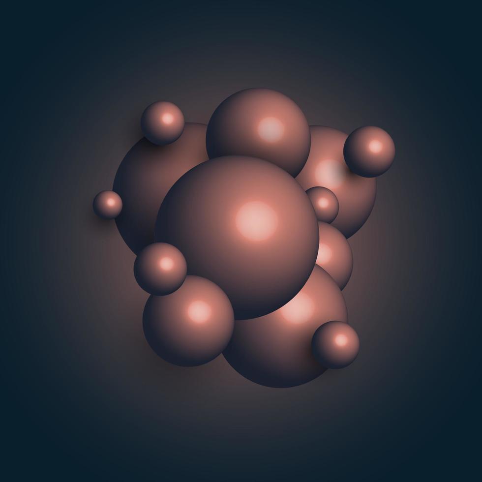 gruppo realistico 3d astratto di struttura di sfere su sfondo blu scuro vettore