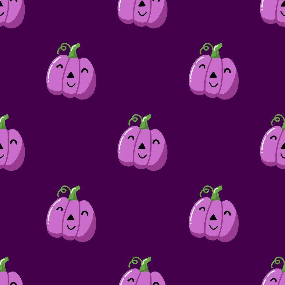 semplice senza soluzione di continuità modello con carino viola zucca. Halloween di moda concetto. mano disegnato vettore illustrazione per coperchio, stazionario, sfondo, stampe, avvolgere, tessile