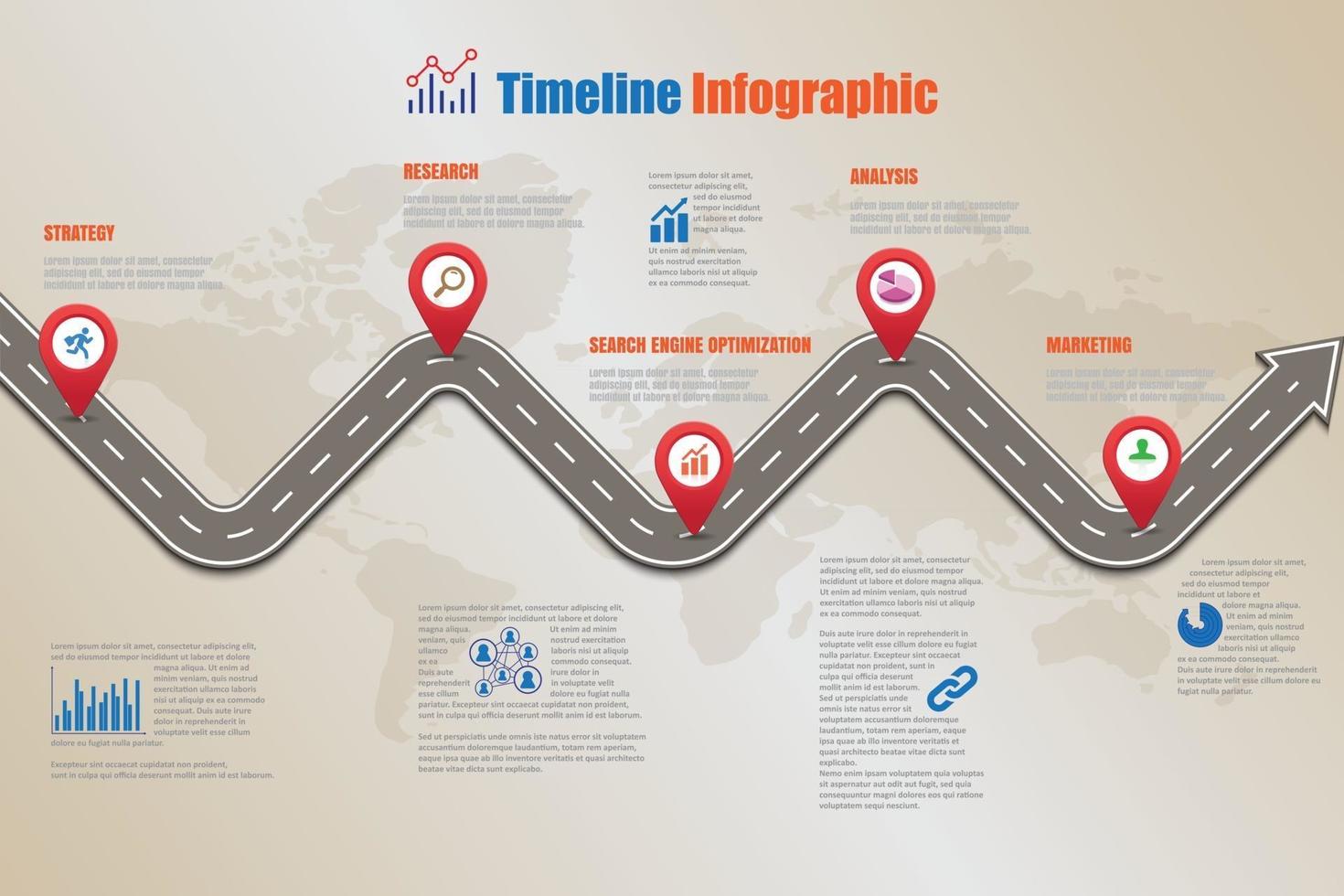 modello di infografica timeline di tabella di marcia aziendale con puntatori progettati per sfondo astratto pietra miliare diagramma moderno processo tecnologia dati di marketing digitale presentazione grafico illustrazione vettoriale