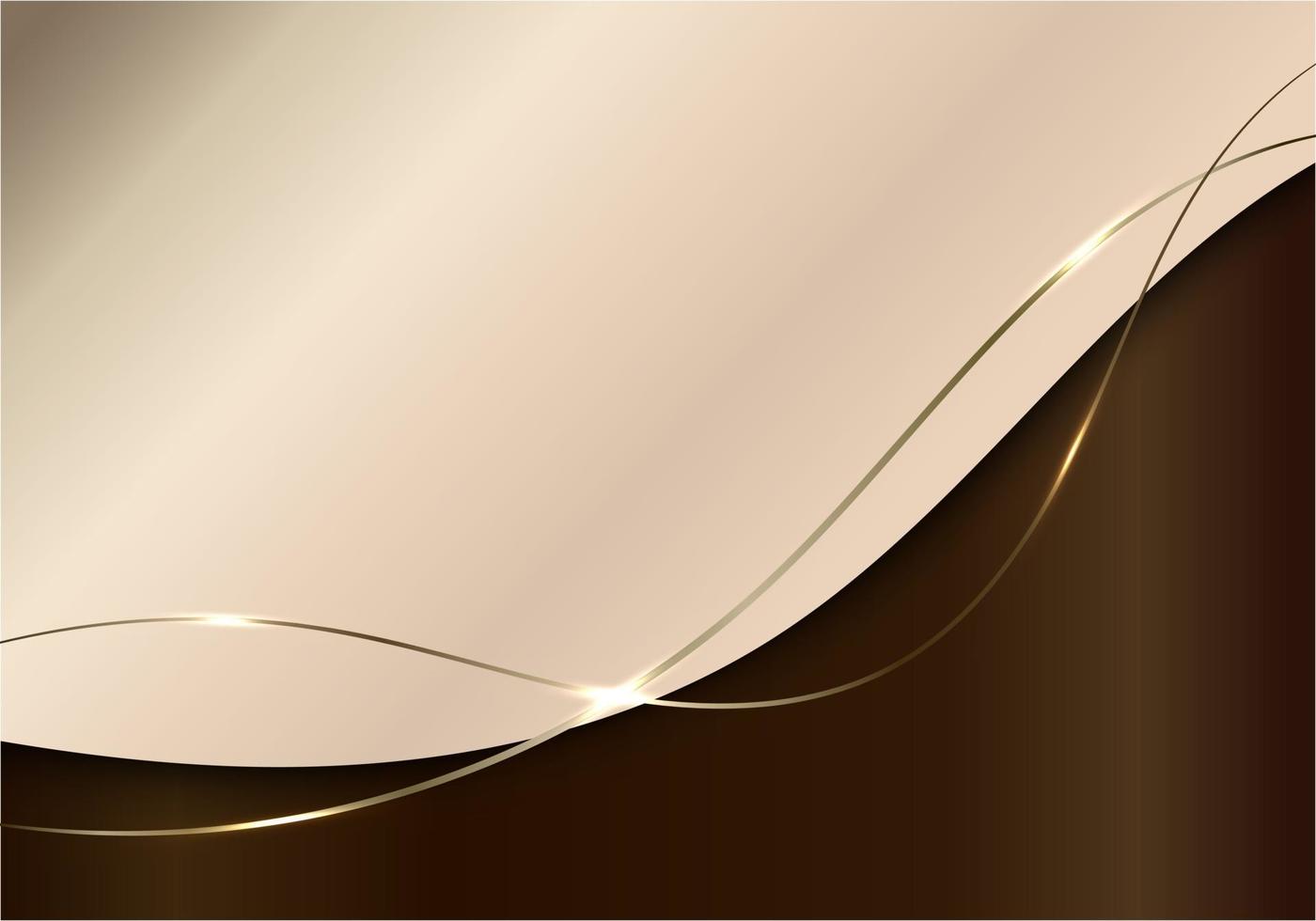 astratto elegante forma curva marrone lucido con linea d'onda dorata sfondo stile di lusso vettore