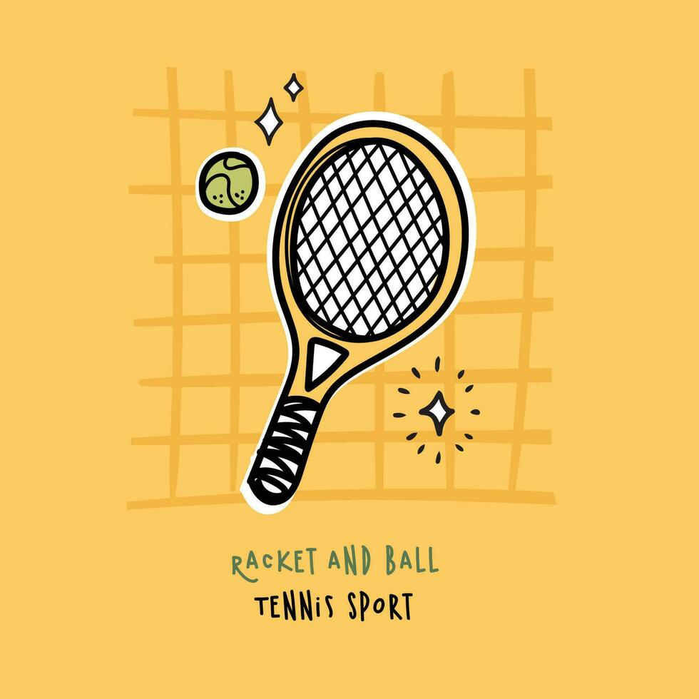 tennis racchetta e palla mano disegnato illustrazione vettore